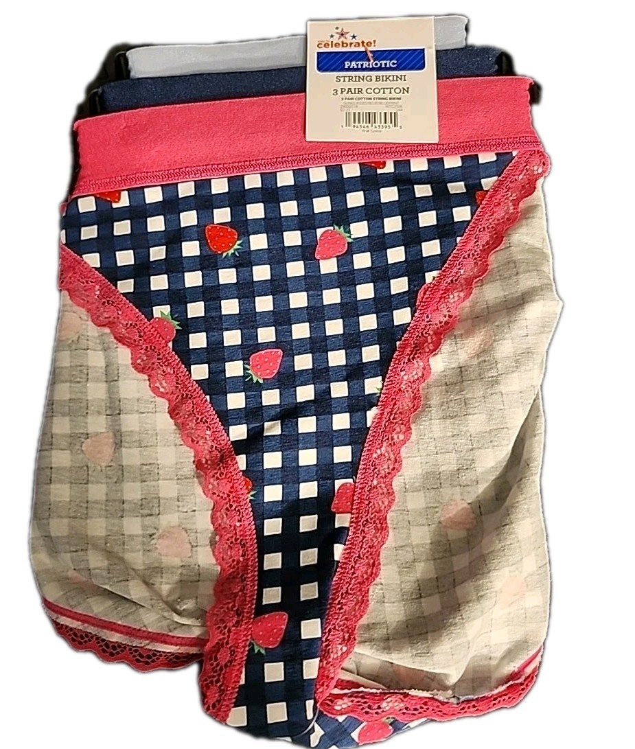 NWT Way To Celebrate String Bikini Panties 3-Pack Cotton Size XL Multicolor