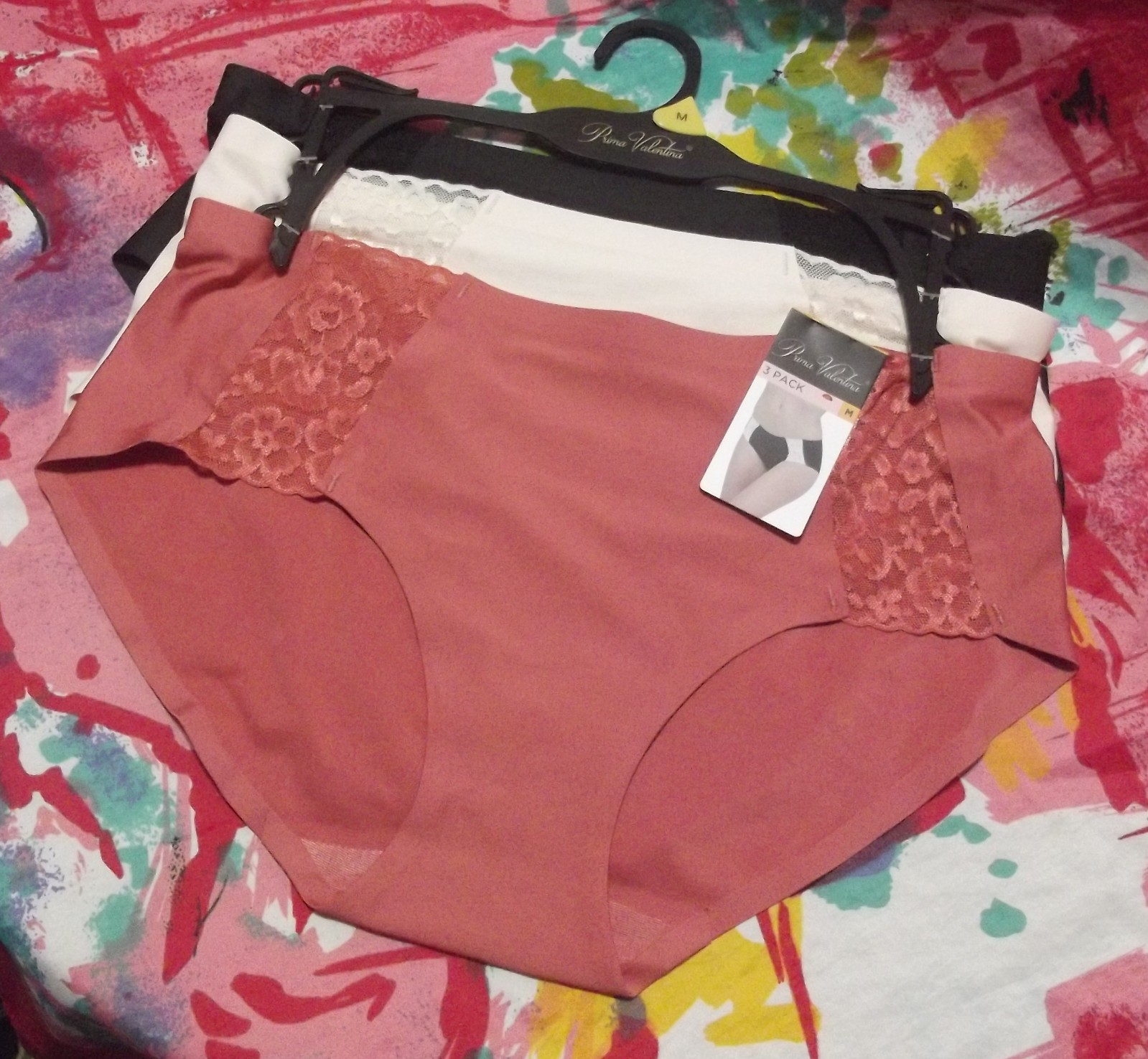 3 NEW PRIMA VALENTINA 851460 CP/BG NO PANTY LINES MF LACE TRIM HIPSTER PANTIES M
