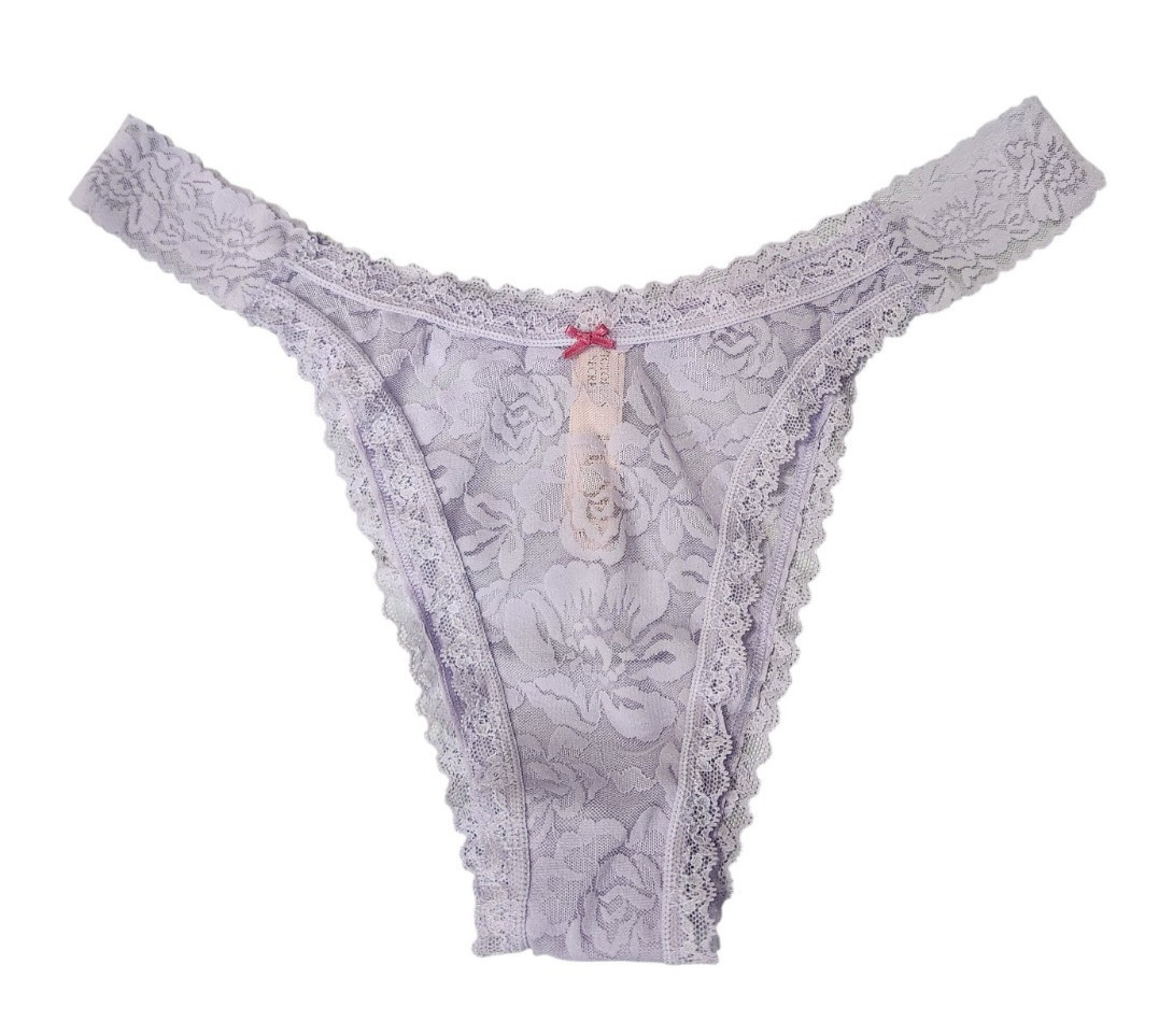 Victorias Secret Womens M Brazilian Slip Panty Underwear Lace Floral Purple