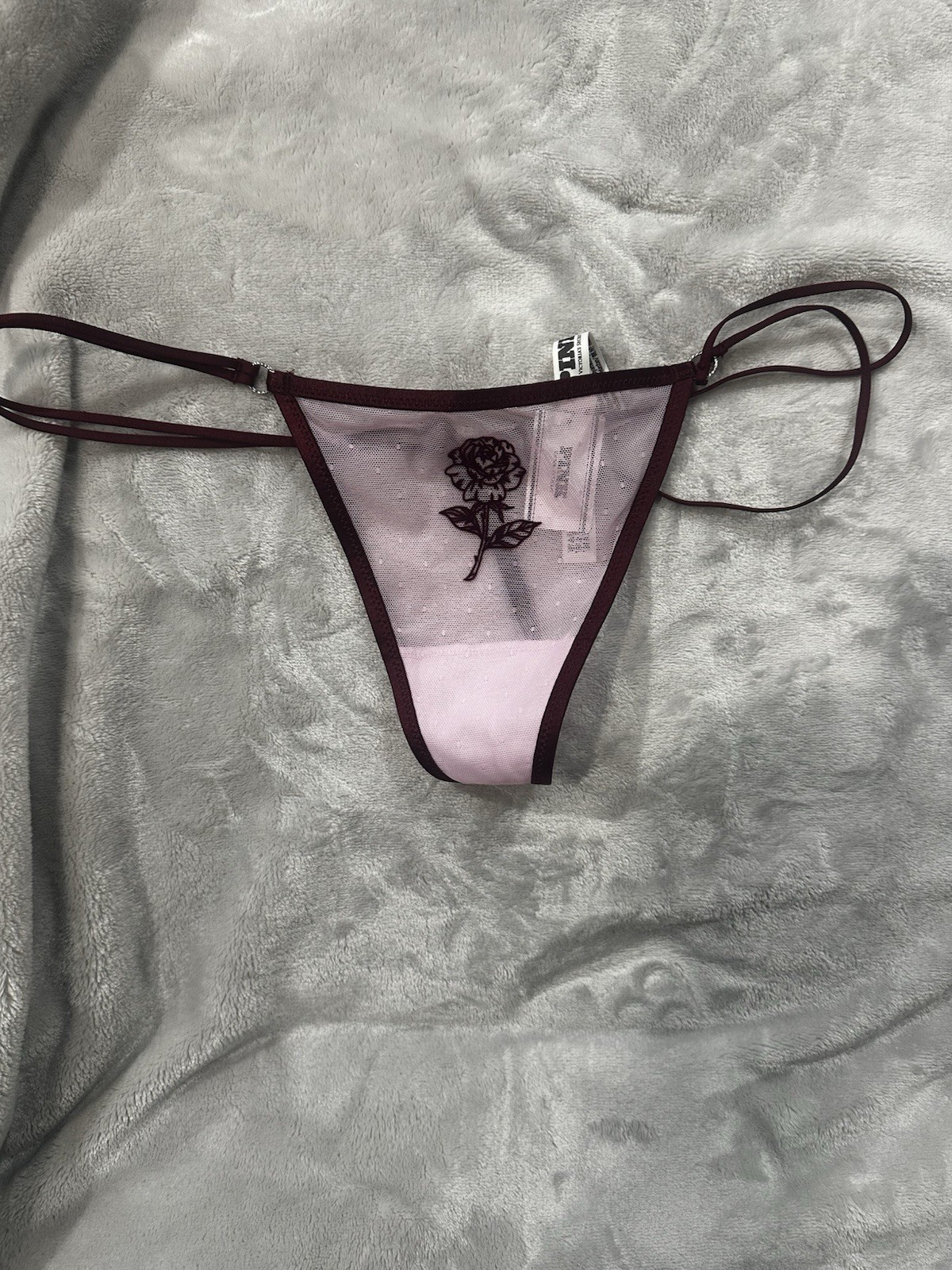 VICTORIA’S SECRET “PINK” Mesh Strappy Wild Rose PINK LOLLIPOP V-String X-SMALL