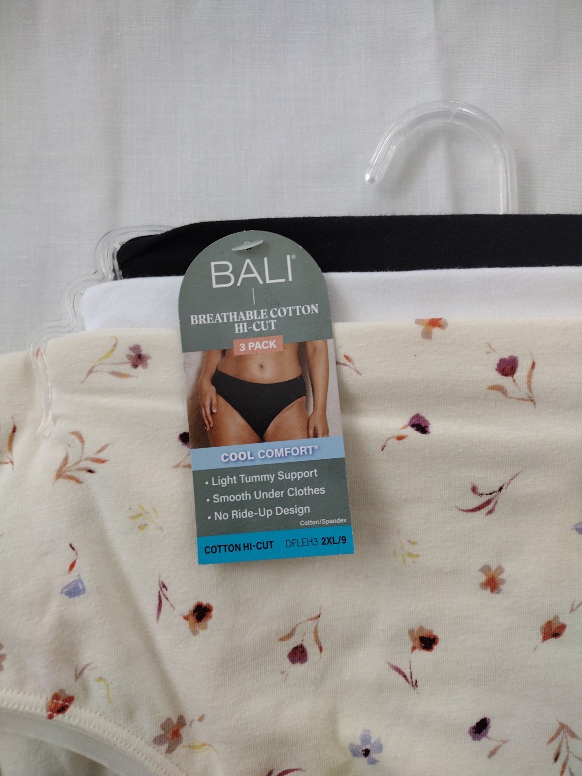 Bali 2XL/9 ASSORTED COLORS DFLEH3 Cotton Collection Hi-Cut Panty – 3 Pack NWT