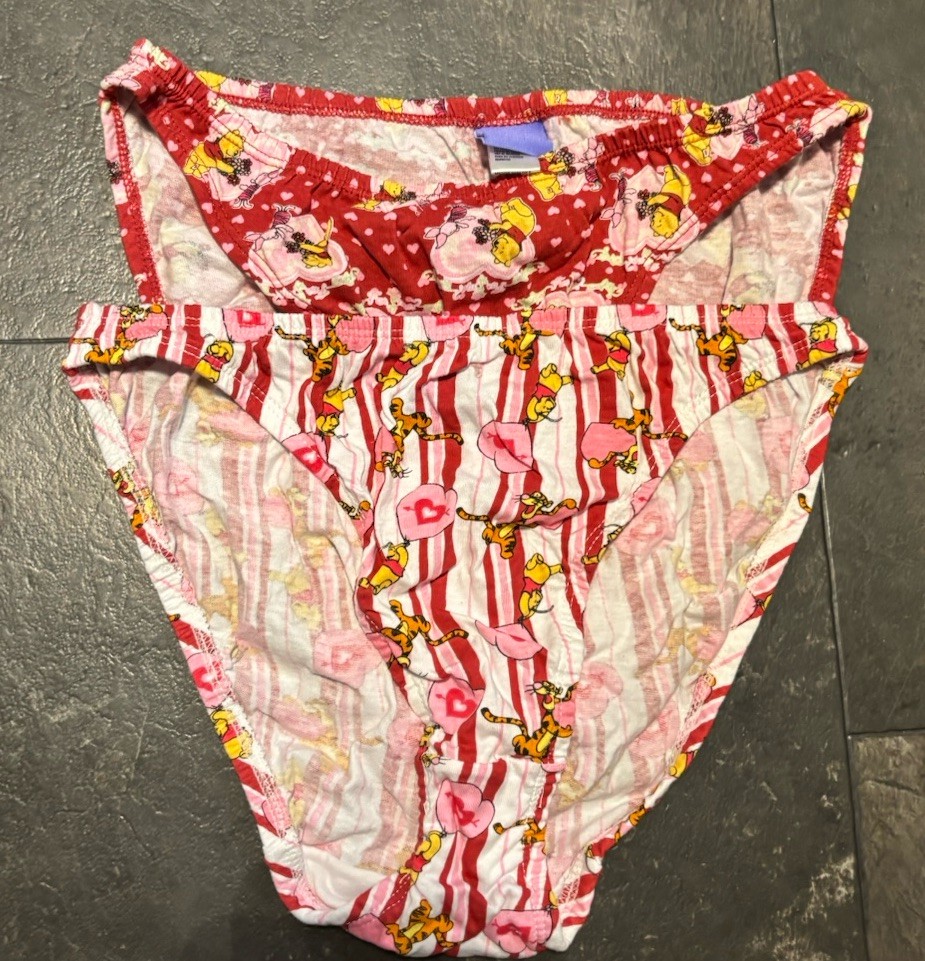 2 PairVintage Disney Winnie The Pooh Piglet Panties Hi Cut Women L7 Briefs Cottn