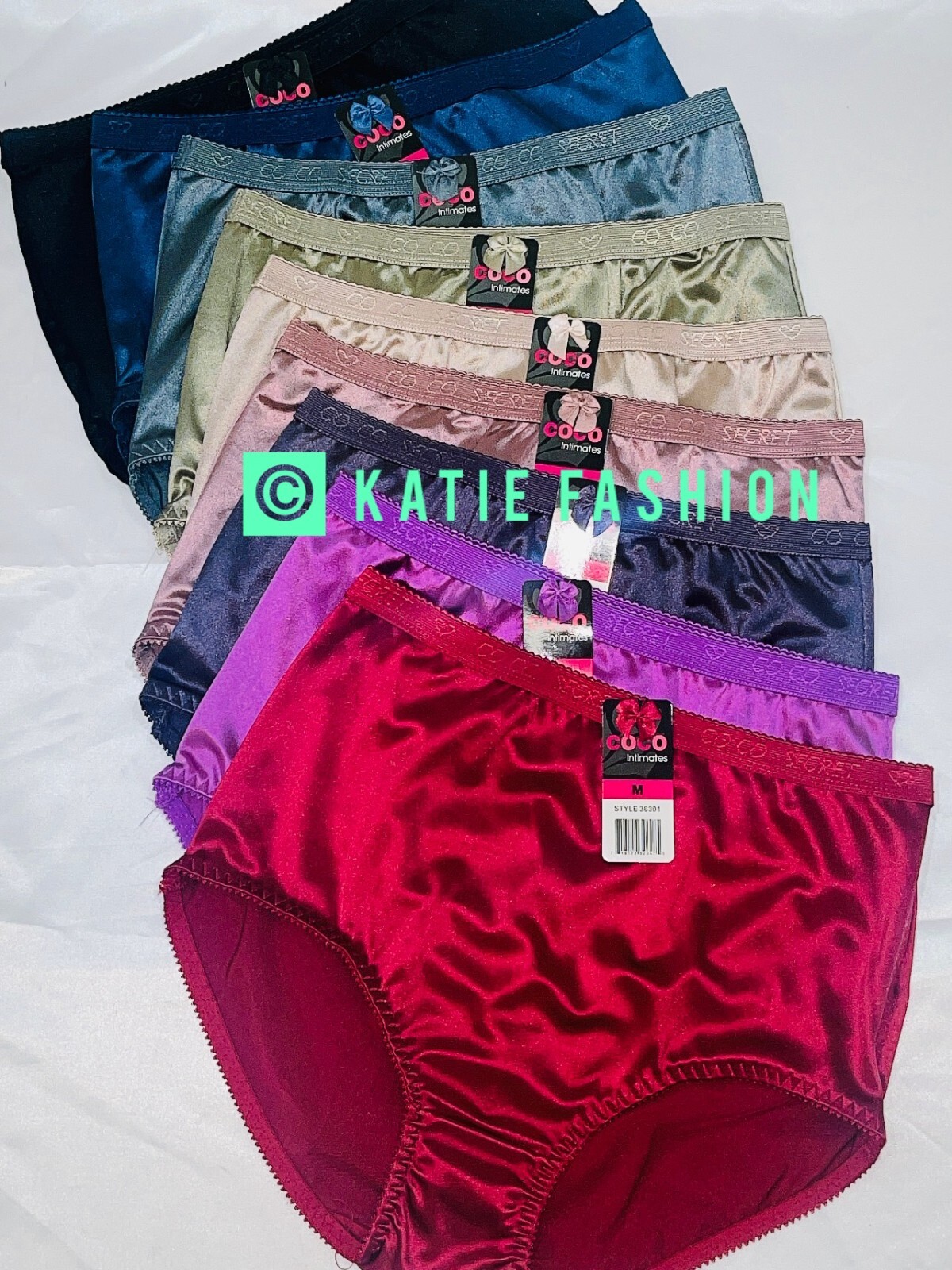 6 Pack High Waist Full Coverage Shiny Smooth Silky Satin Brief Panty Underwear M
