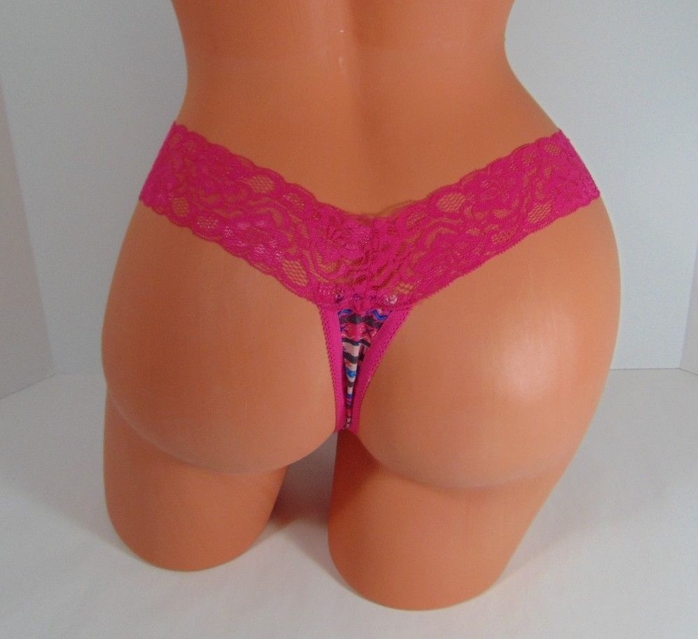 Women’s Free Press Pink Multi-Color Lacy Thong Panty Size M NWT