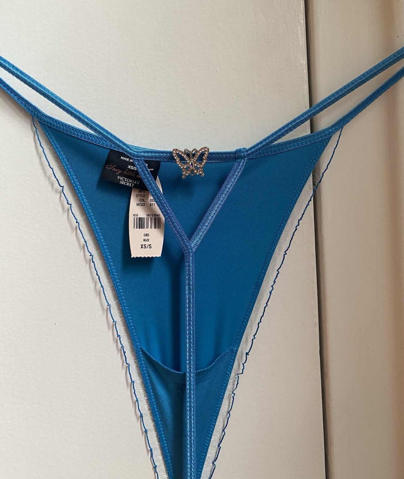 Victoria’s Secret Turquoise Thong, Size s, with Rhinestone Butterfly, Very Nice