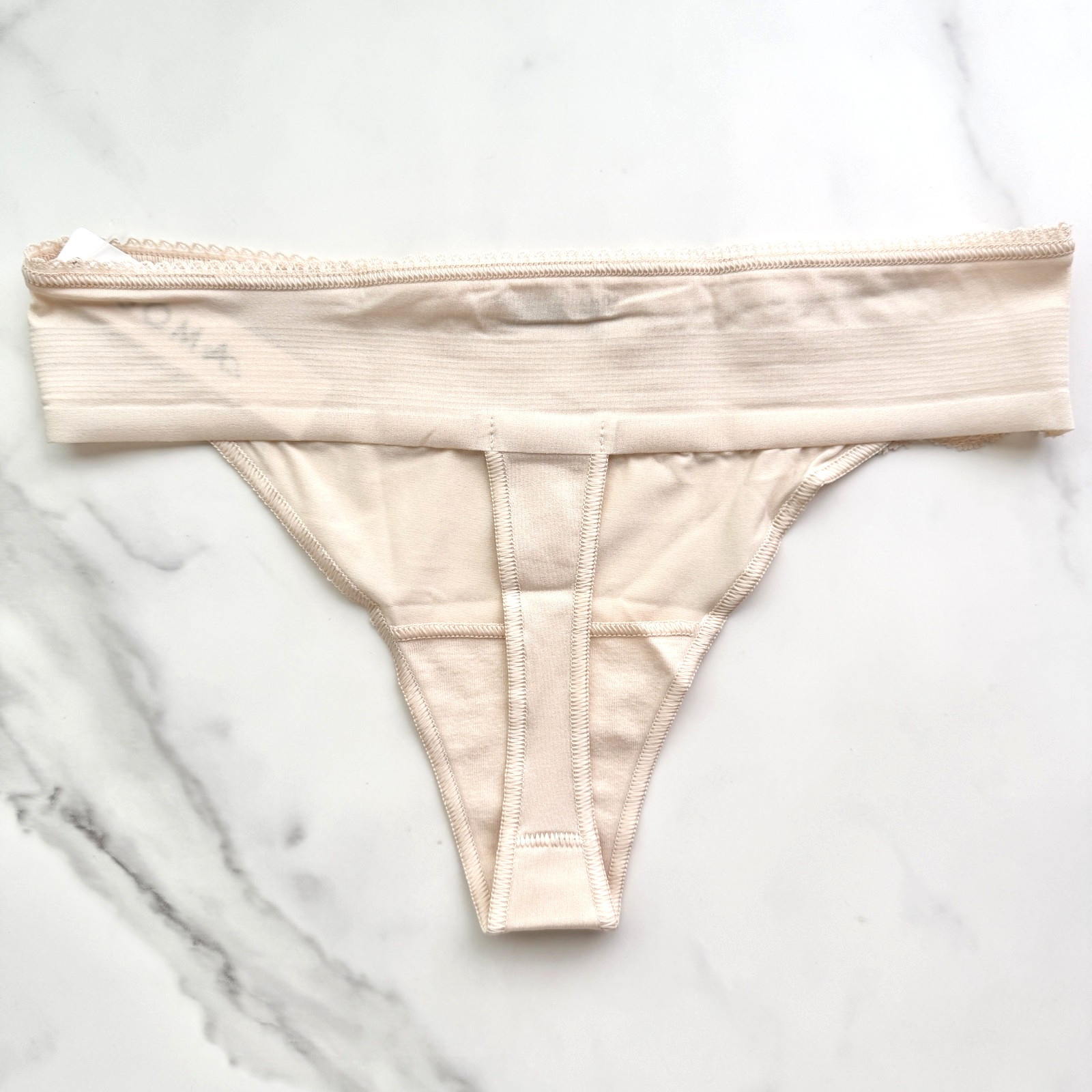 Soma Vanishing Edge Microfiber With Lace Thong Panty Pale Sand Size XS/S/L/XL