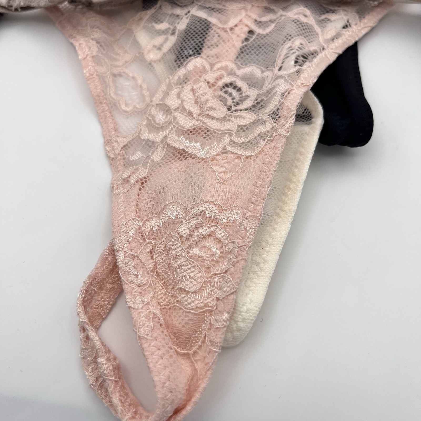 EXPRESS Floral Lace V String Thong Panty XL set of 5 NWT Beige Pink White Black