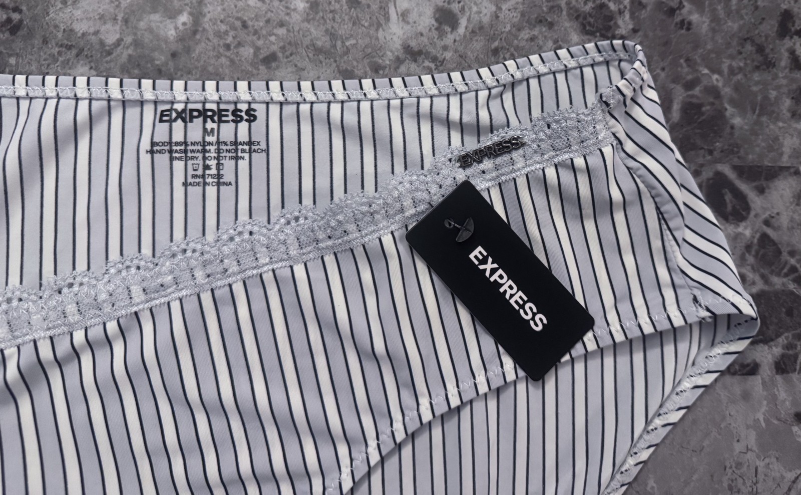 NWT EXPRESS MEDIUM STRIPE SMOOTH LACE LOGO HARDWARE HIPSTER HIPHUGGER PANTIES