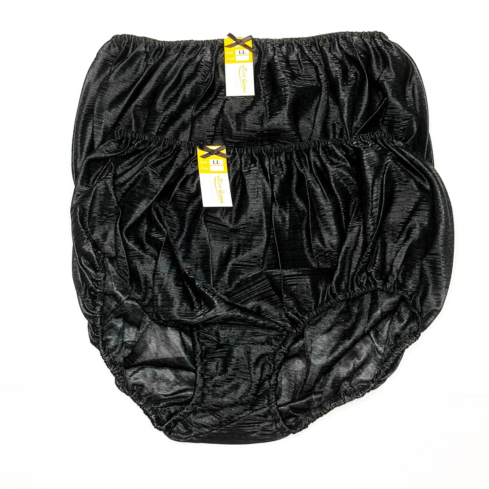 x2 Vintage Panties Nylon Lace Silky Bikini Hi Briefs Knicker Black Underwear LL