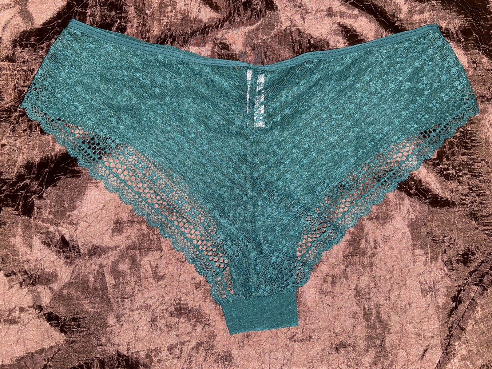Victoria’s Secret Dark Green Seamless Front Lace Back Cheeky Size L NWOT