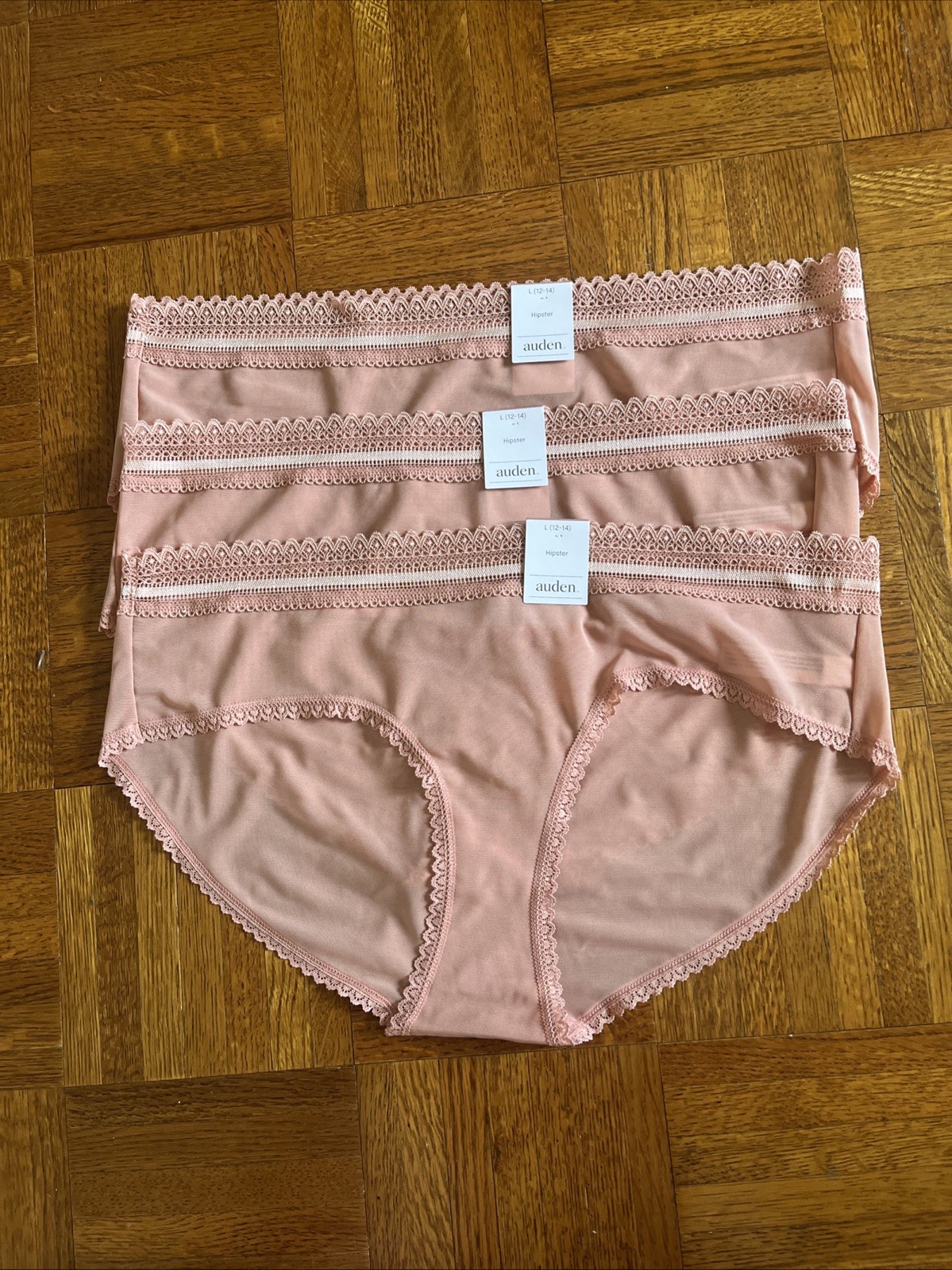 3 PACK Auden Women’s Hipster Panty Underwear Size L (12-14) Rose Pink Brand New