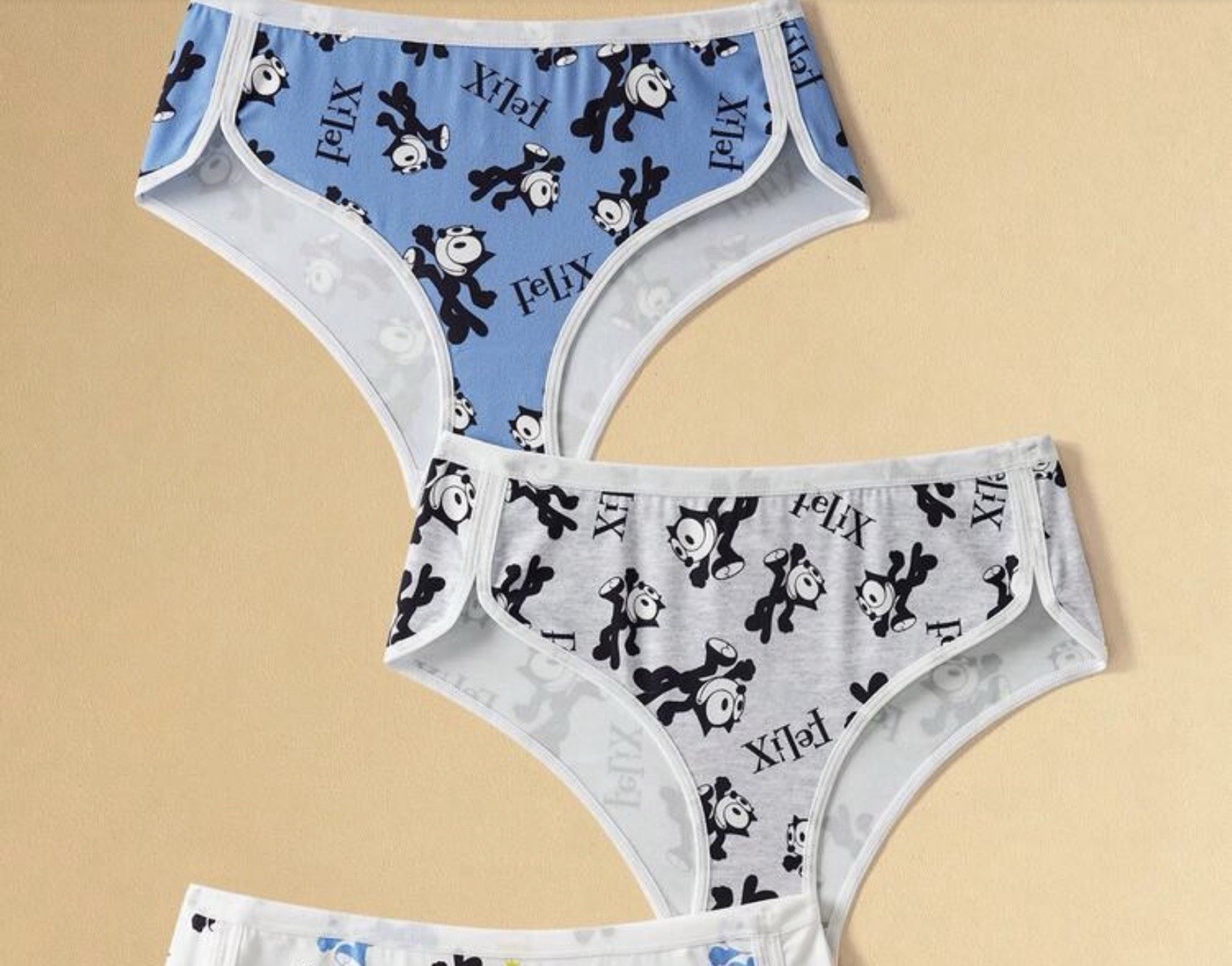 Women’s Teen Felix the Cat Blue Gray Bikini Kawaii Panties Cartoon 3pk Medium