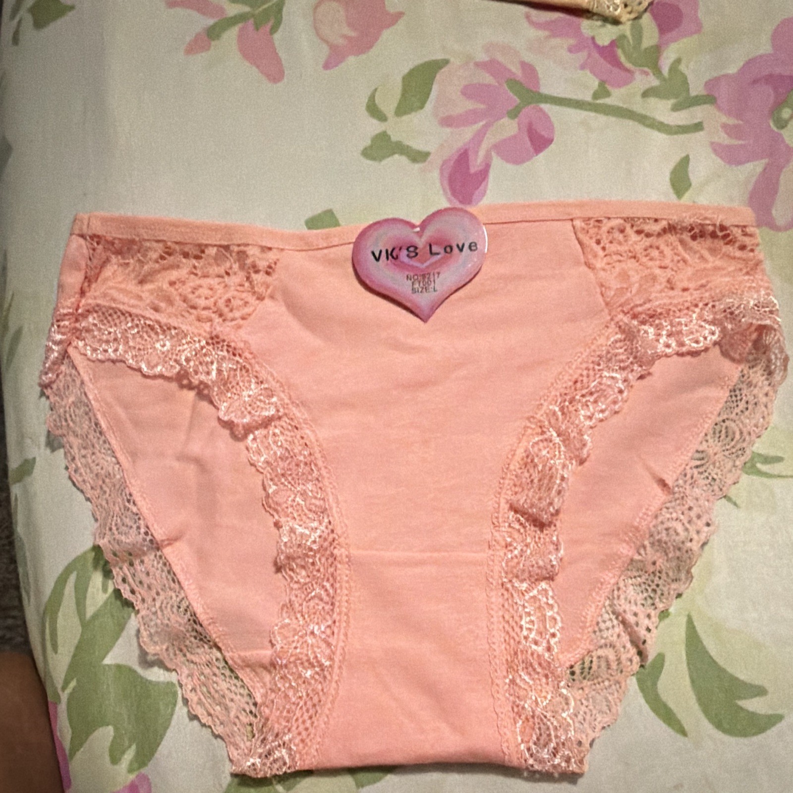 Viki’s Love Women’s Pink Lace Trim Stretch Brief Panties Size L