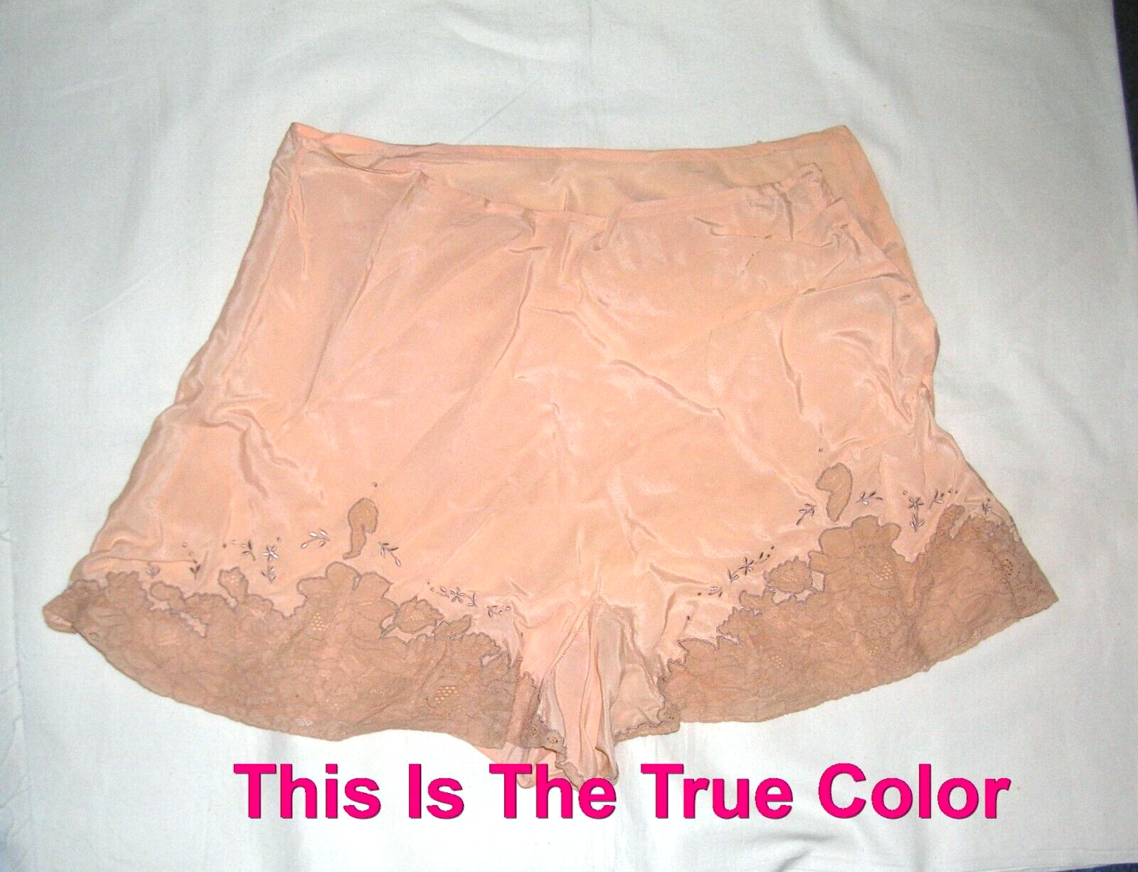 Art Deco Flapper Silk/Satin Lace Trim, side button, Under garment Peach Ecru #A