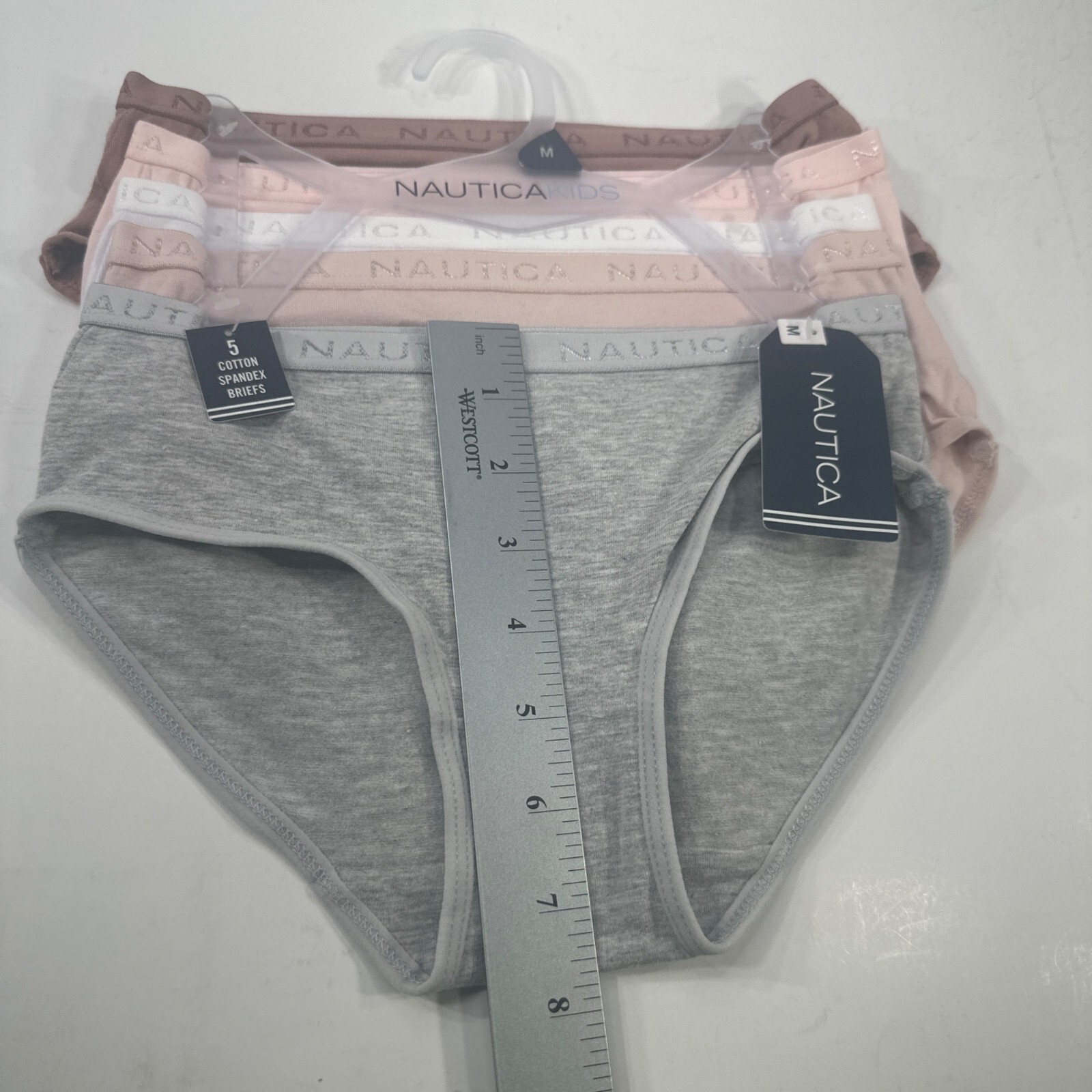 Lot Of 5 Nautica Girl’s Size Medium Panty Brief Brown Pink White Beige Gray New