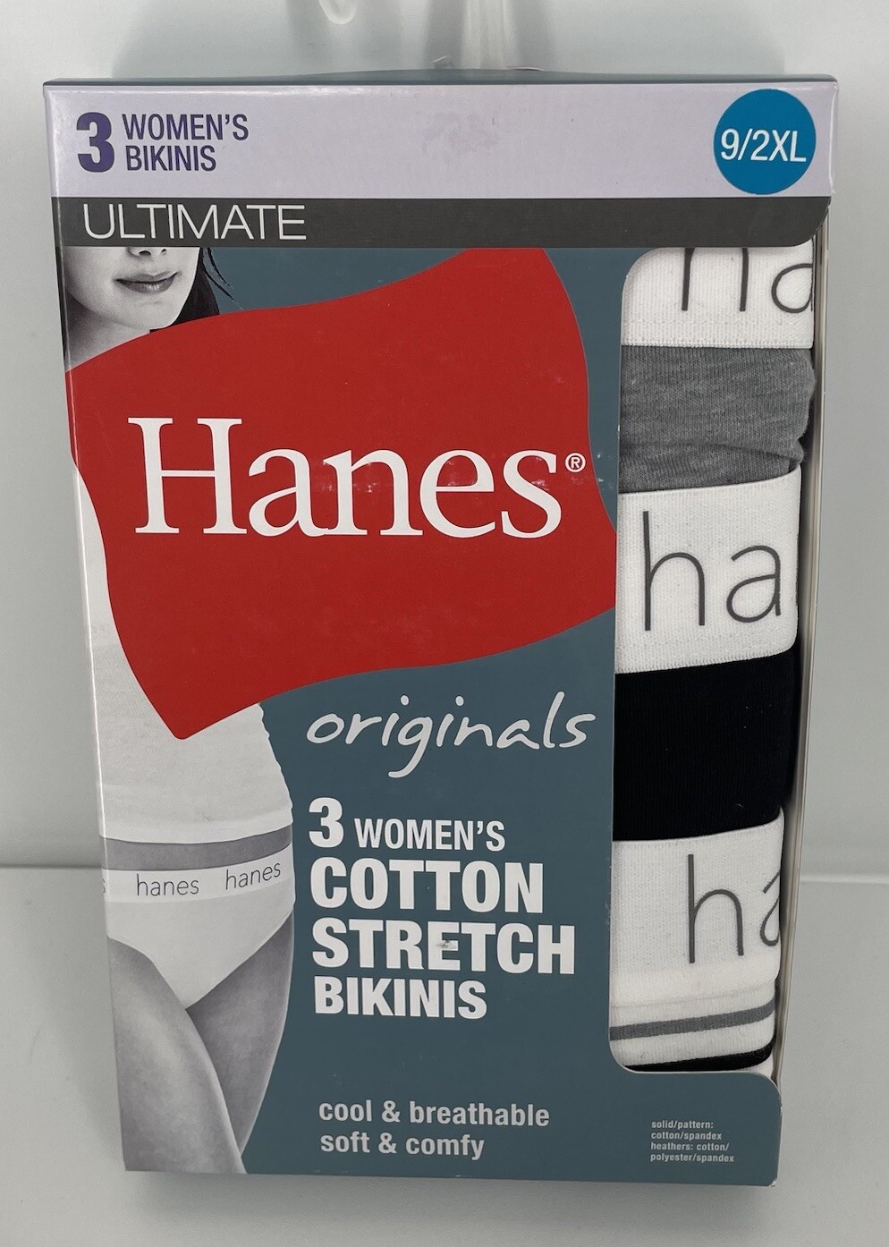 Hanes Ultimate Originals 3pk BIKINI Underwear Panties Cotton Stretch Sz 9 2XL