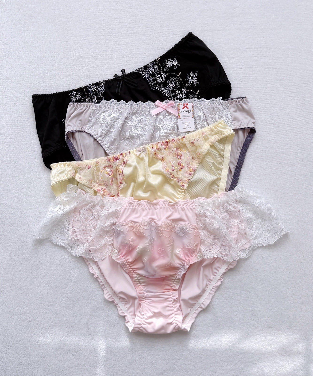 Set Of 4! US-XL, XXL/JP-5L Japanese Gorgeous Floral Embroidery Nylon Panties