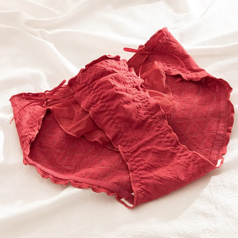 Mid Waist Cotton Panties Lace Solid Briefs Seamless Soft Comfort Underwear M-XL