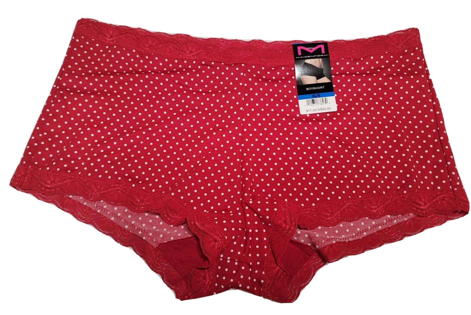 NWT – Size Medium (6) MAIDENFORM Red & White Polka Dot Boyshort Hipster Panties