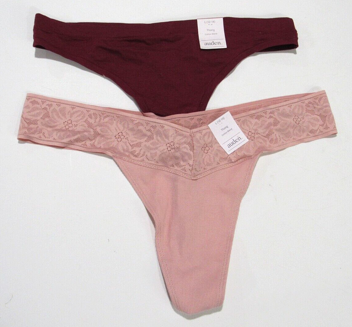Auden Women’s Thong Variety 2 Pack Panties Size Large (12-14)