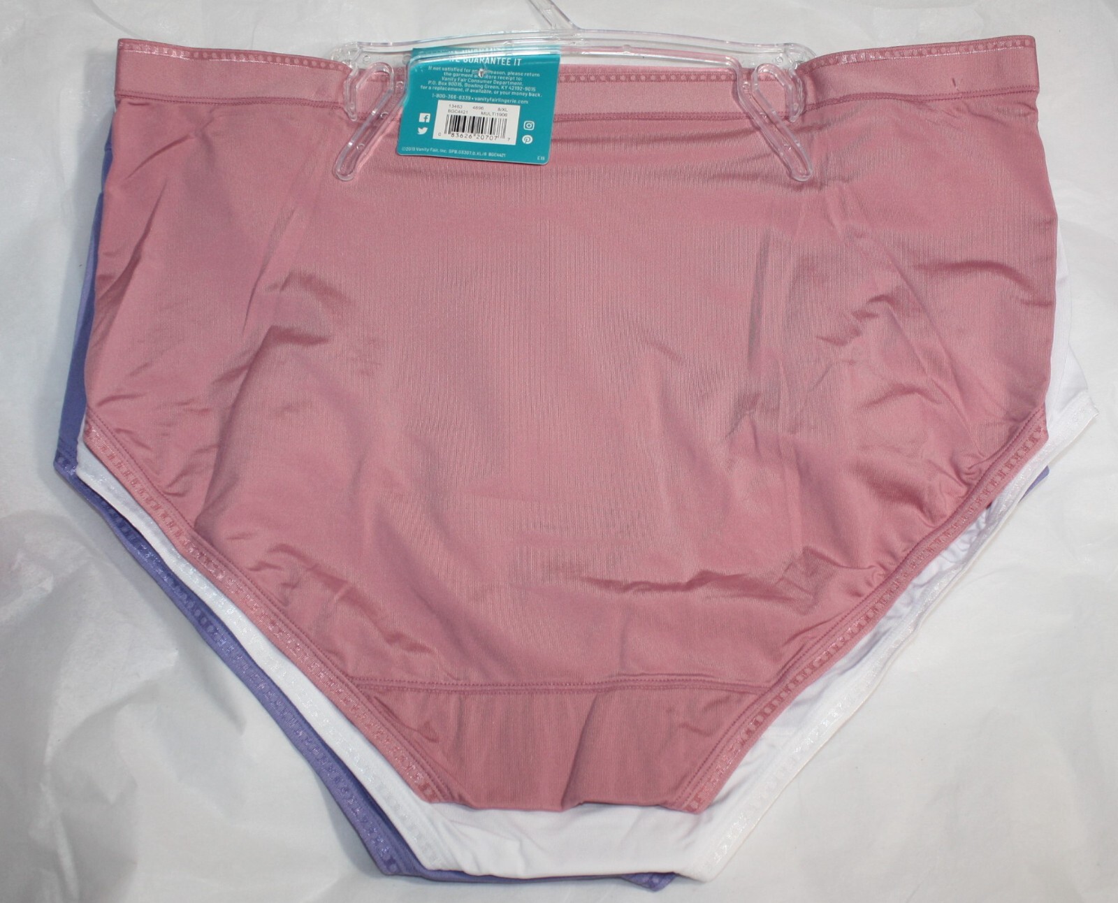NWT set/3 VANITY FAIR no ride up no roll BRIEFS 13463 PERIWINKLE ROSE WHITE 3XL