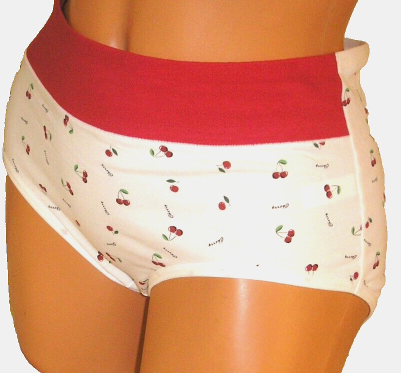 Panties Lingerie White Cherry Print Red Trim Hipster XXL Adult Gift