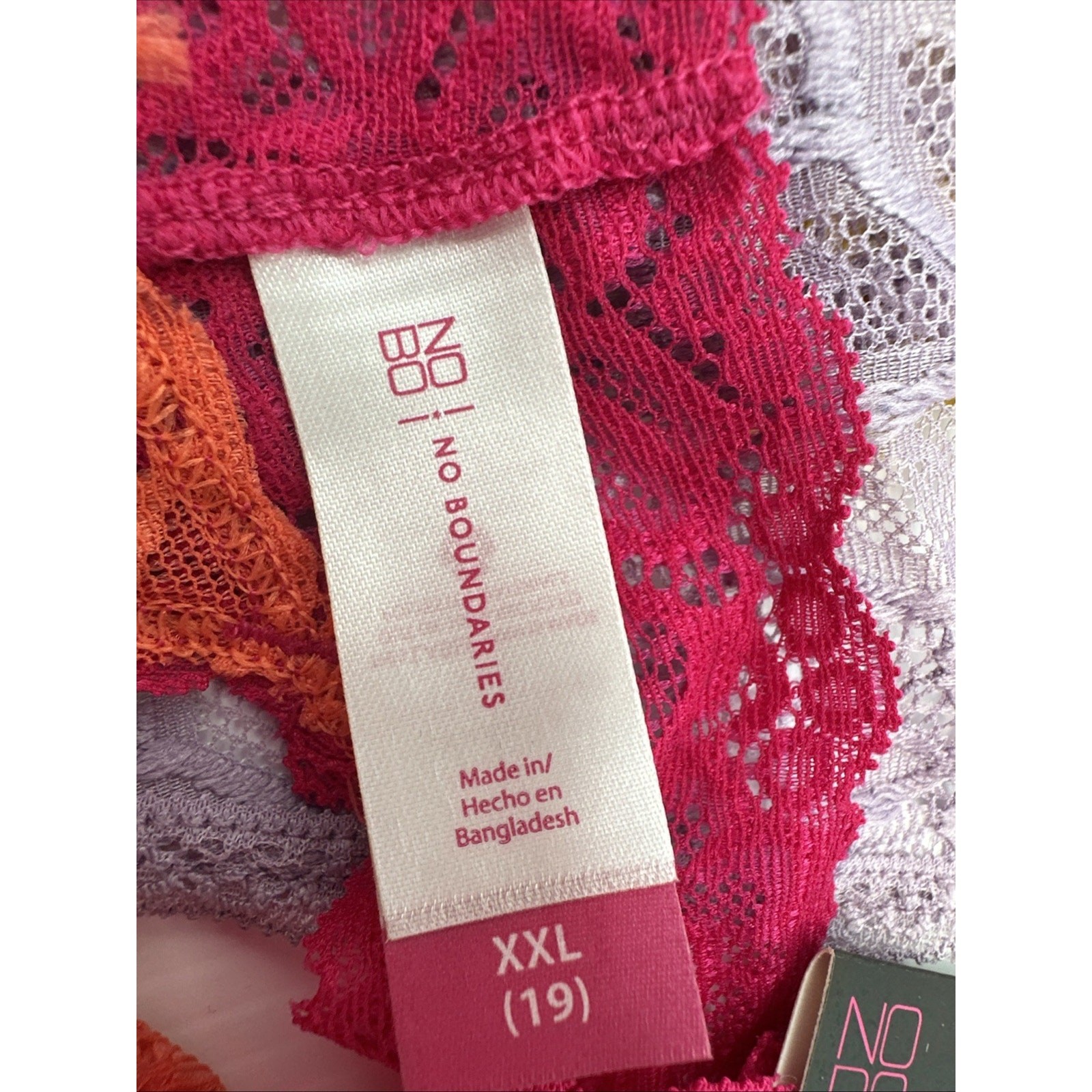NOBO No Boundaries XXL(19) Set Of 3 Thong Panties Lace, Pink/orange Purple Yello