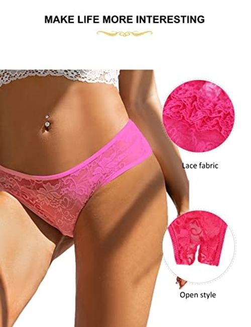 Women Plus Size Cheeky Panties Lace Thongs Panties Trim Lace 4X-Large 1- Pink