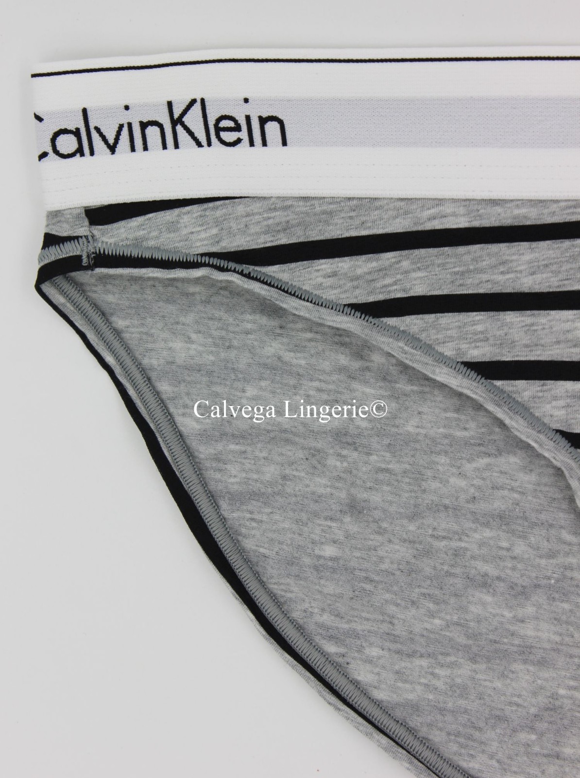NWT Calvin Klein F3787 “Modern” Logo Cotton Bikini, Gray w/ Black Stripes