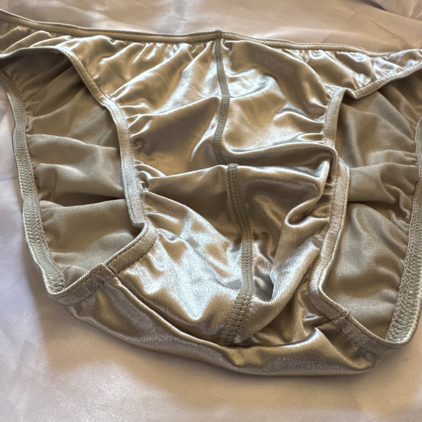 Shiny Satin Silver Men’s Pouch Bikini Brief Panties Sz XL