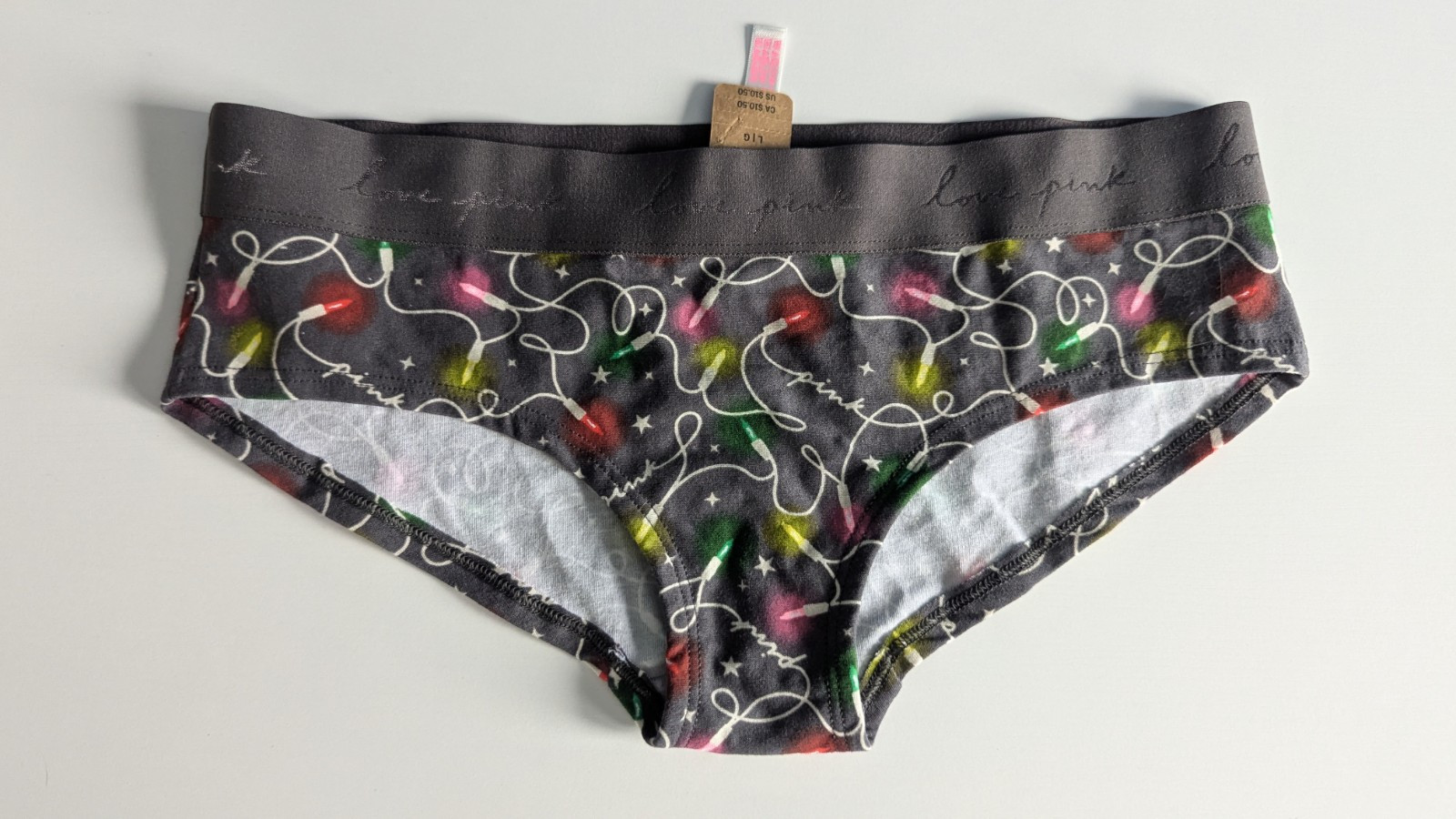 NWT Victoria’s Secret PINK Xmas Lights L Hipster Panties LOVE PINK Underwear