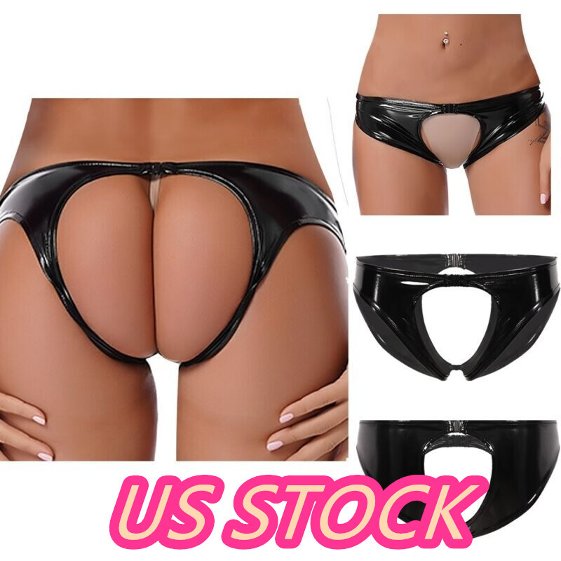 ~Women Panties Underpants Brief Crotchless Underwear Metallic Wet Look Bottoms