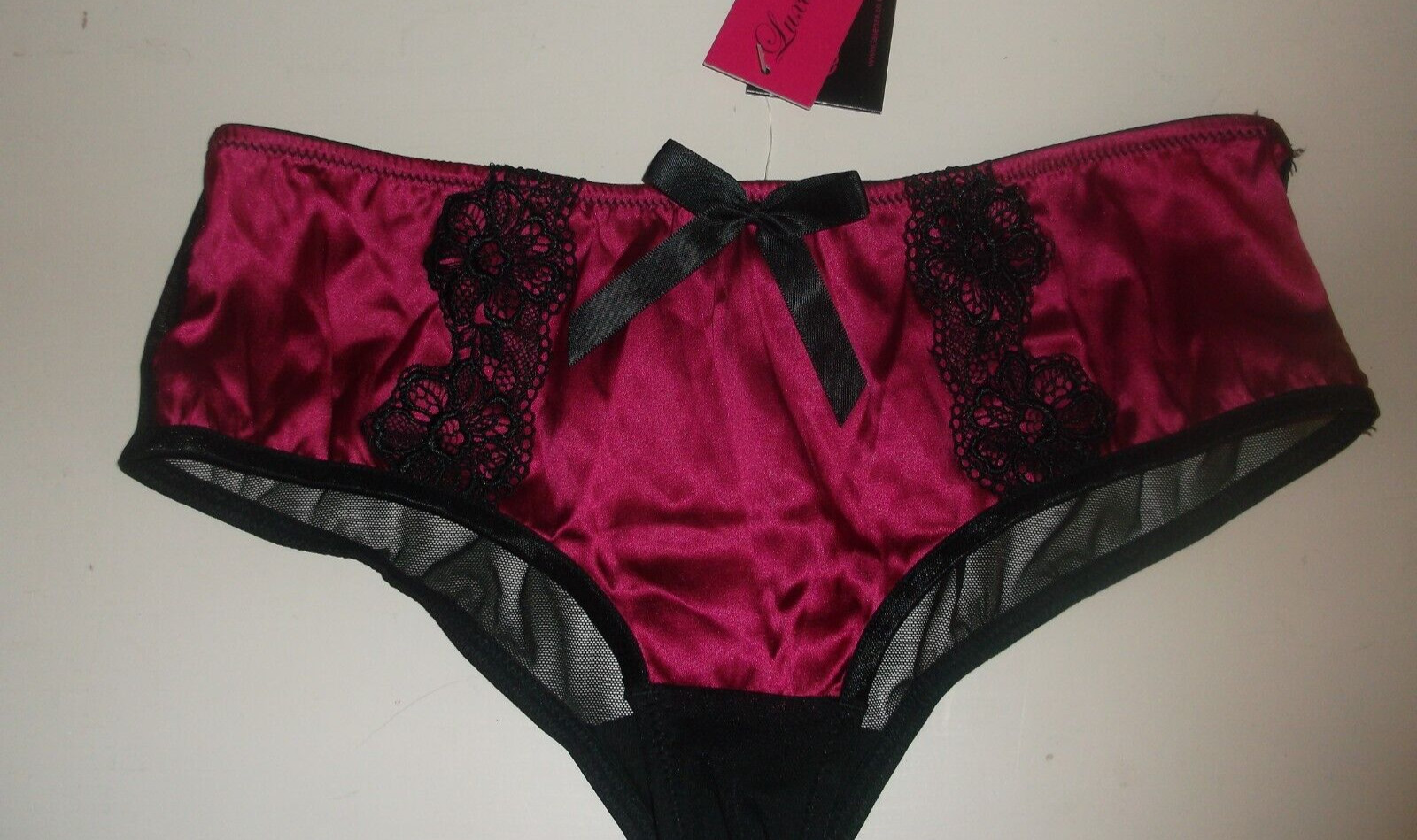 Bnwt La Senza Georgia Shorts 8 10 Fuchsia Pink Silk Black Lace