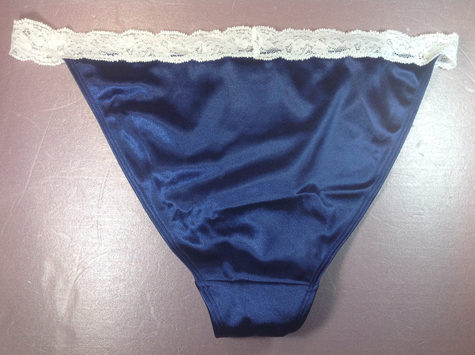 Women Panties,bikinis ILUSION Size S.Satin Dark Blue W/Fishnet Waistband&decorat