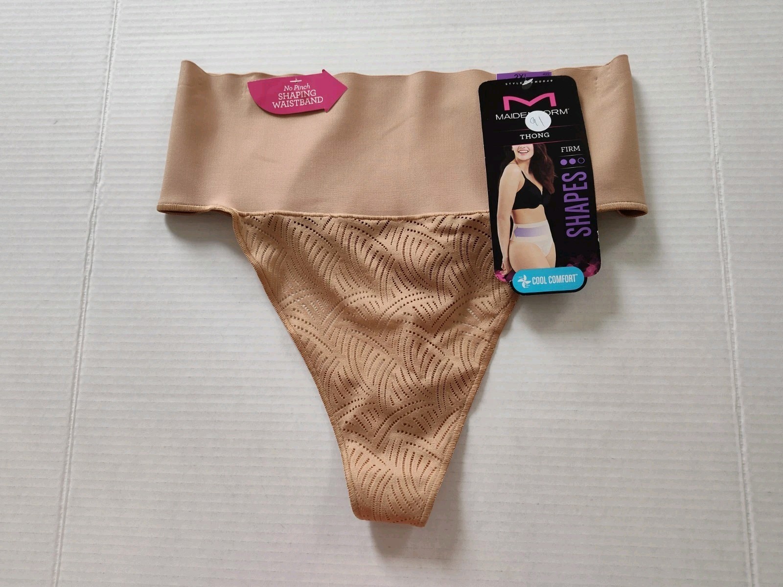 Maidenform Tame Your Tummy Lace Thong Beige Swing Lace 2X Panties DM0049