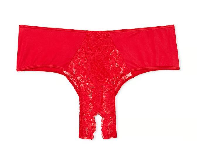 Victoria’s Secret Lipstick Red Cheeky Panties XS-L Open Ouvert Silky Floral Lace