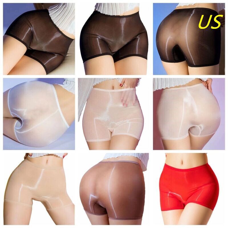 US Women Boyleg Knickers Sheer Panties Oil Shiny Briefs Sexy Lingerie Underwear