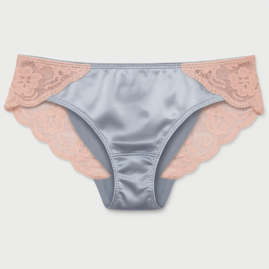 E et D S70043 Satin Bikini Panties with Scalloped Lace Panels Floral Embroidery