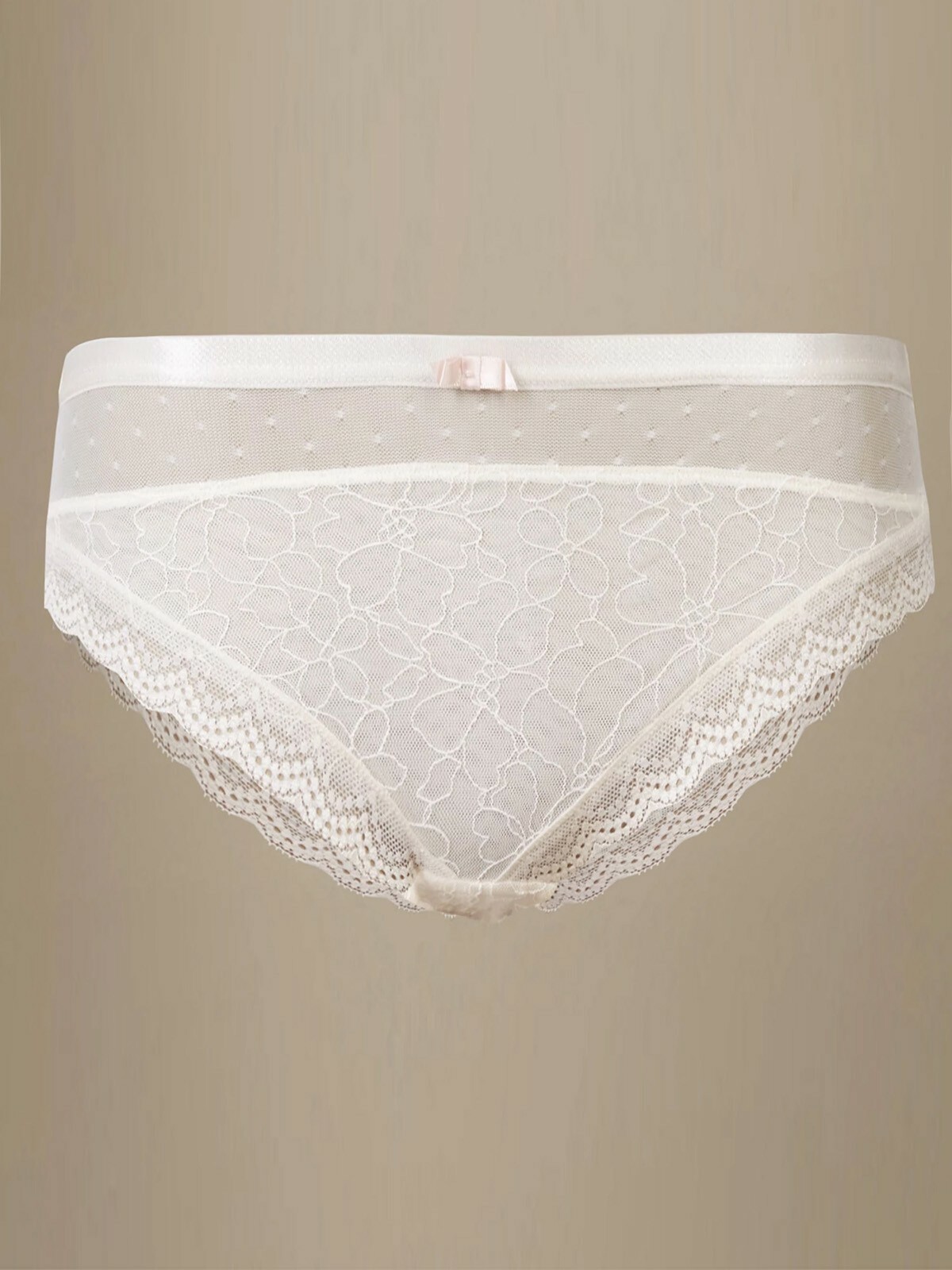 EX Marks And Spencer Mesh & Lace High Leg Knickers Cream – Size 8 to 22
