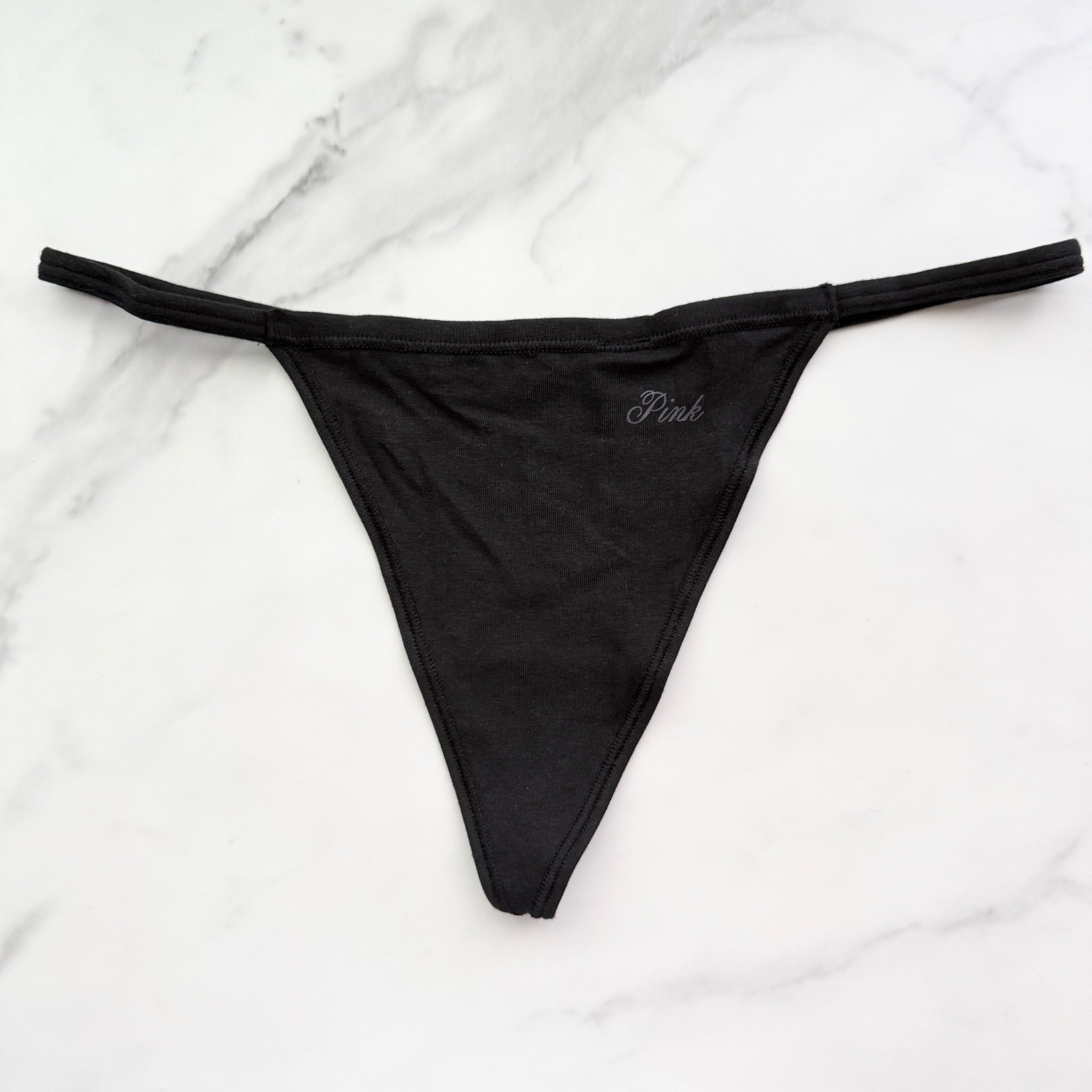 PINK Victoria’s Secret Cotton Smooth V-String Panty Pure Black Size M/L/XL