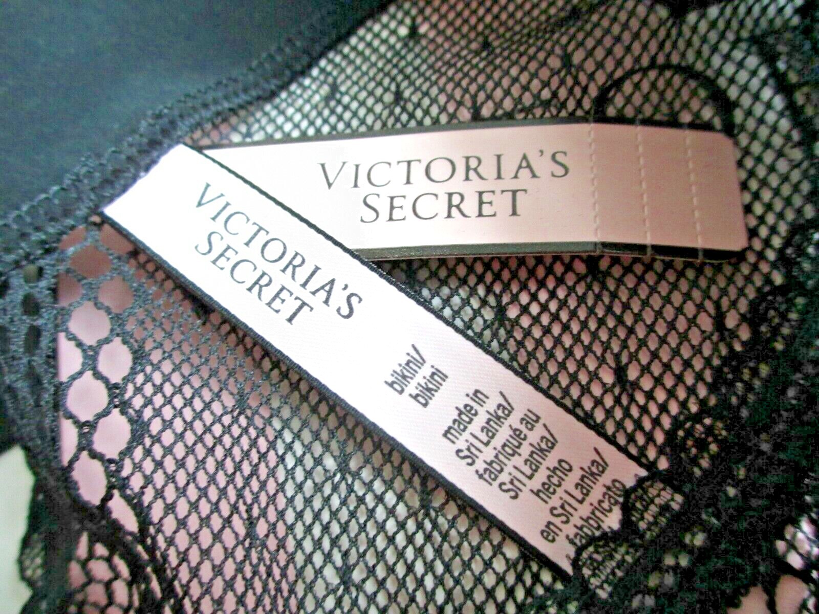 VICTORIA’S SECRET Bikini Panty NWT Black M L Fishnet Lace & Mesh VS