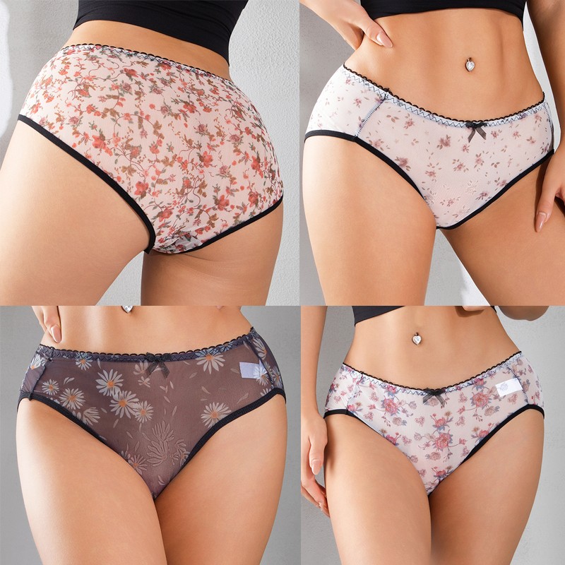 4 Pack Lot Plus Size Sexy Womens See Through Sheer Panties Brief Underwear Sissy