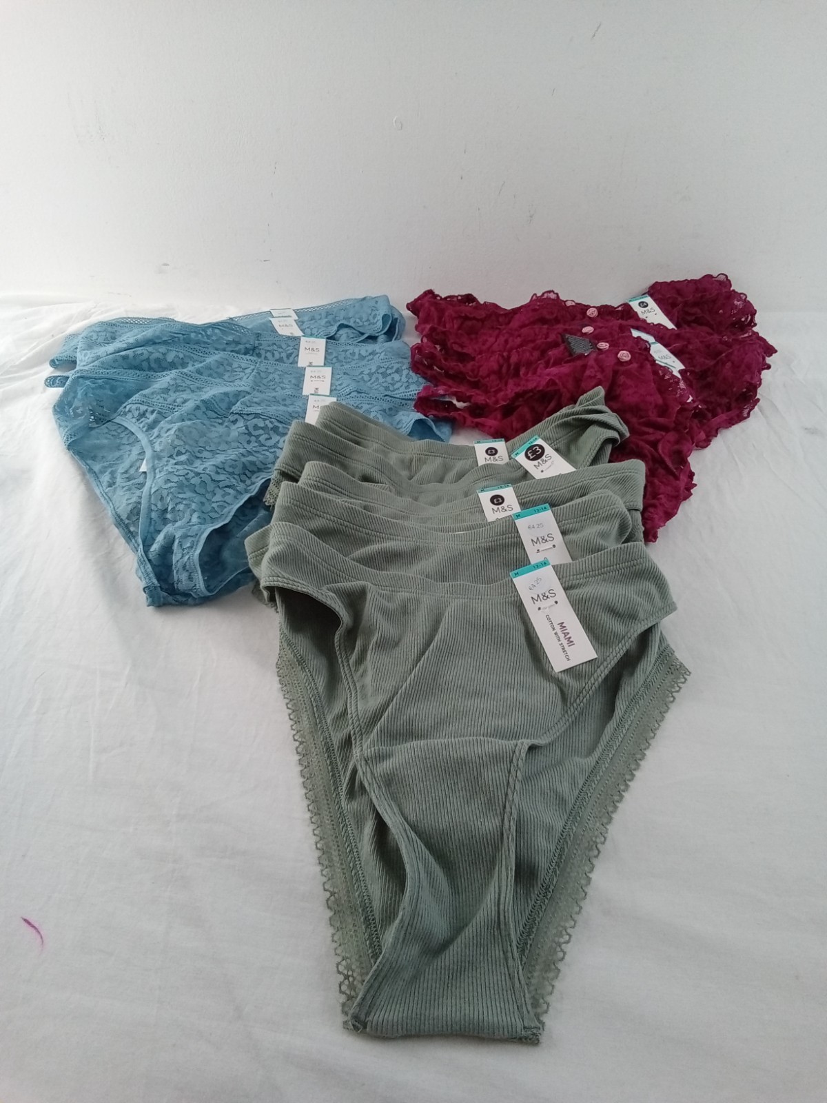 M&S 15pcs Bundle Underwear Green Rib Cotton Blue Leopard Mesh Red Lace Miami New