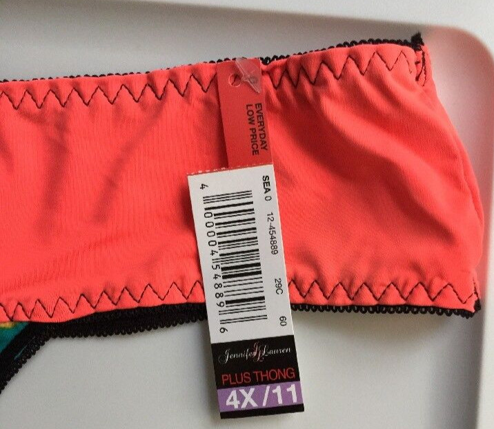 Electric Orange Thong Panties Size 4X/11 Multi Colored Floral Body Solid Waist