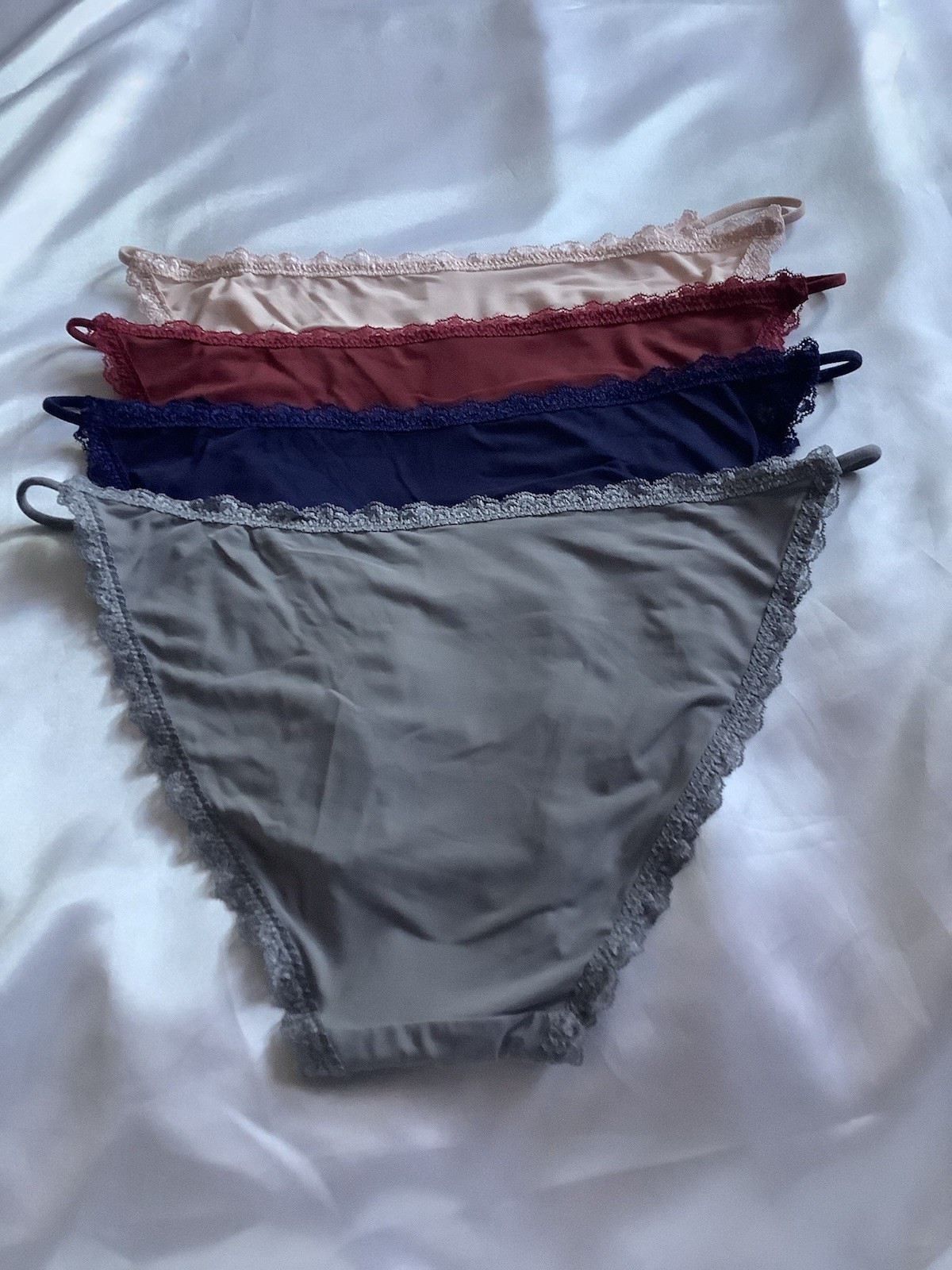 Women’s Bikini Briefs Stretch Lace Rim Elastic Waist Bow Red Navy Black 5Pk XXL