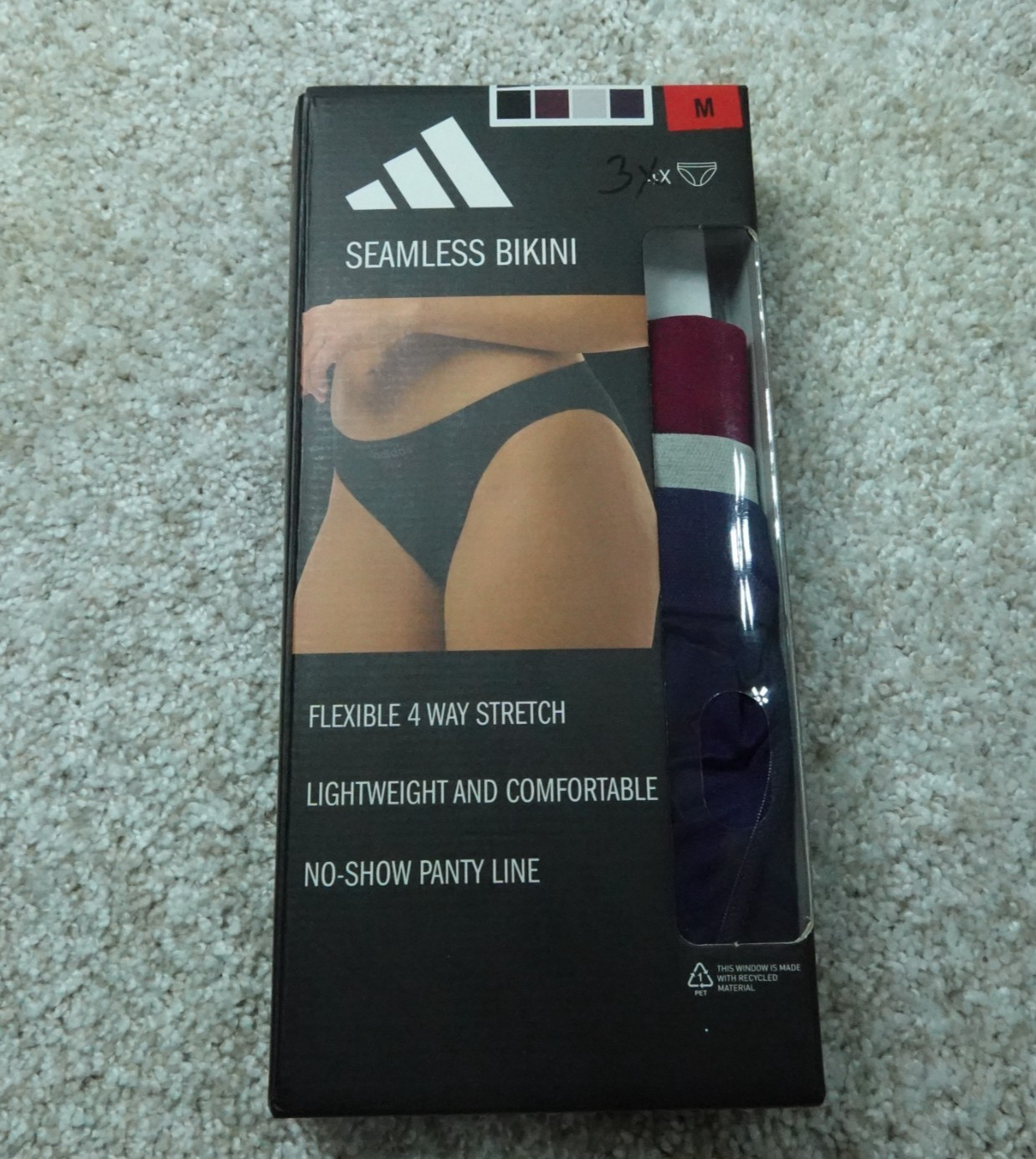 Adidas Underwear Womens Medium Burgundy Gray Blue Bikini Seamless Stretch 3 Pair