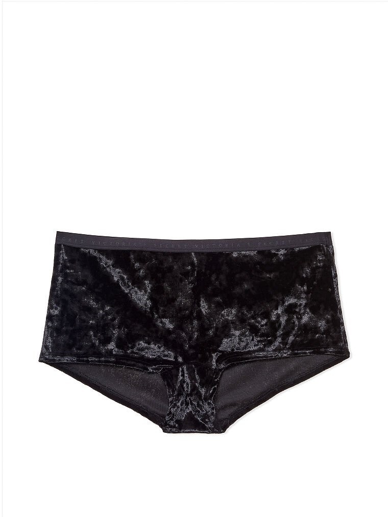 M Dark NOIR Midnight Black FULL VELVET RARE Victorias Secret LOGO Shortie Pantie