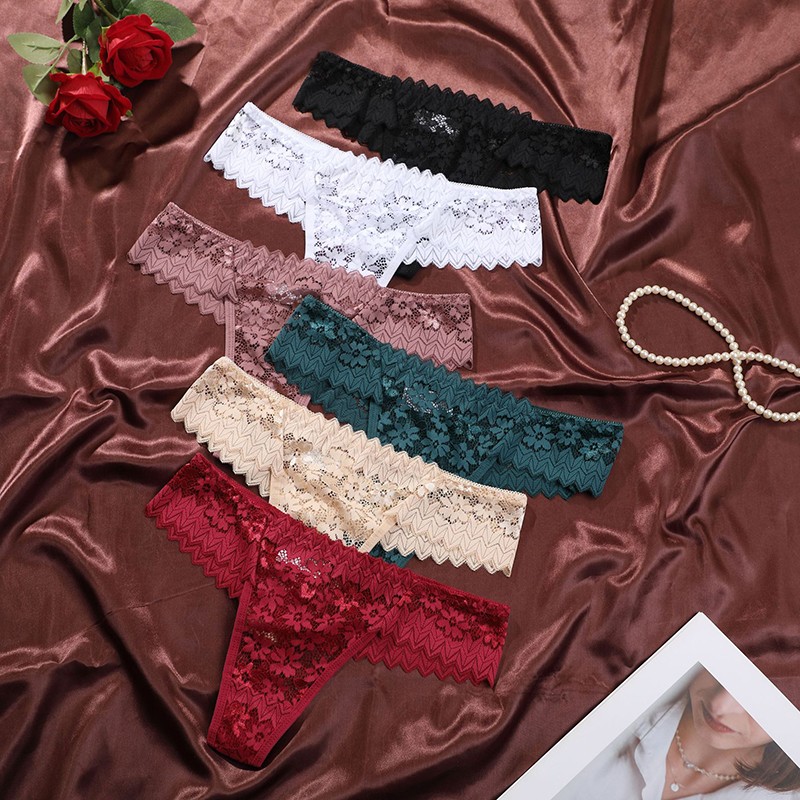 4 Pack Lot Sexy Womens See Through Lace Panties Thongs G string Briefs Underwear