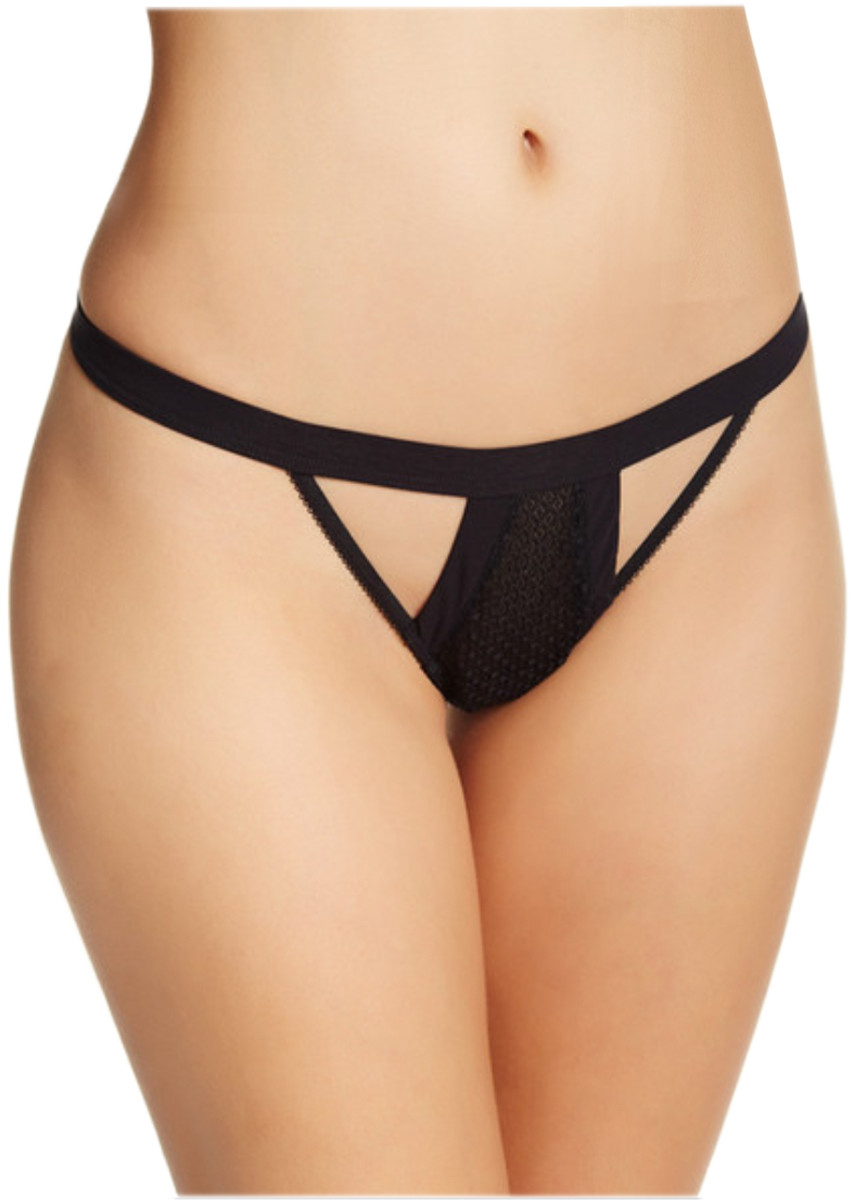 Addiction Nouvelle Lingerie Patterned Cutout / Cut Out Mesh Thong, Black-L-NWT-