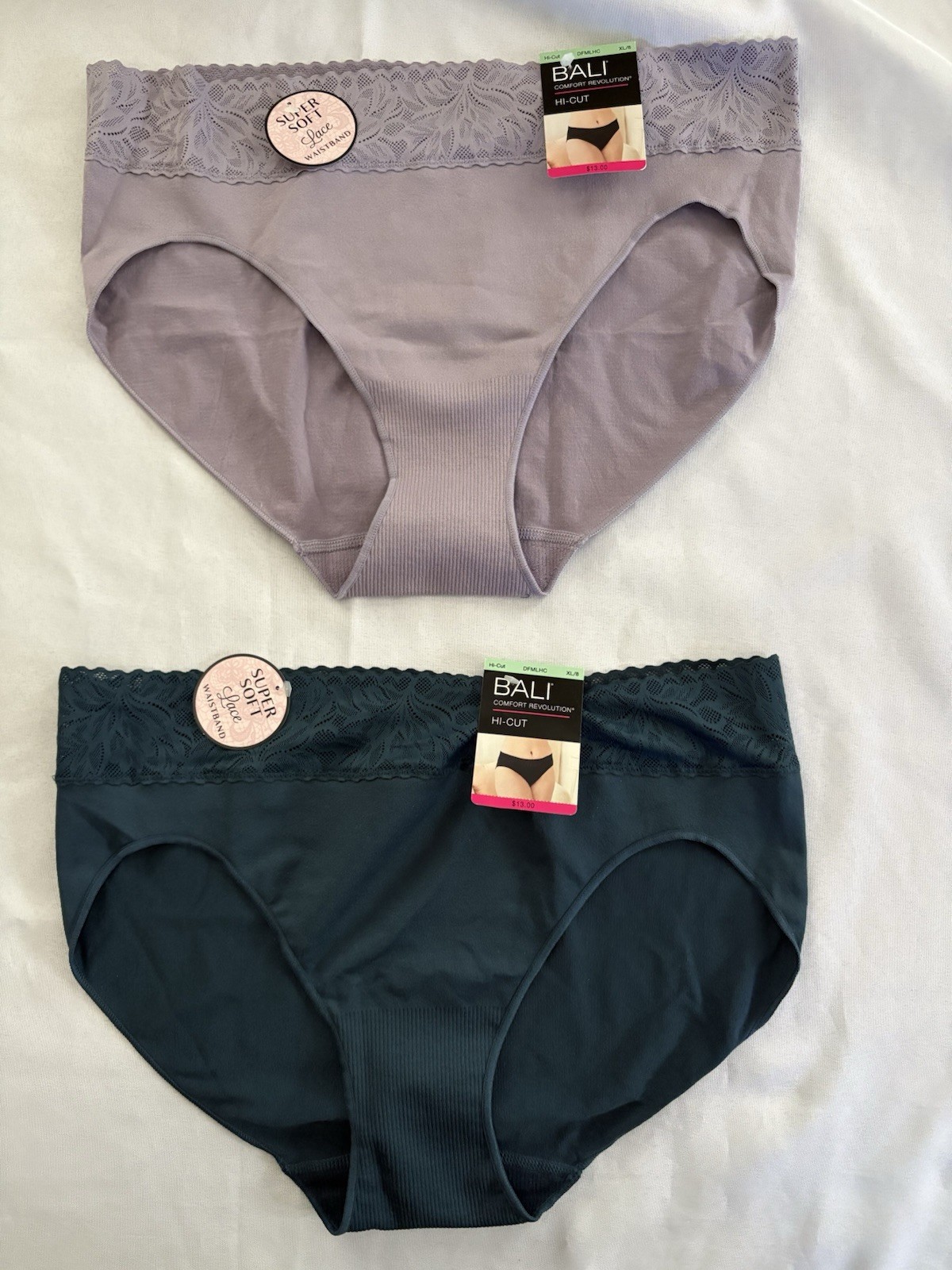 NEW Bali Modern Seamless Lace Trim Hi-Cut Underwear 2 Pair Women XLarge 8 DFMLHC